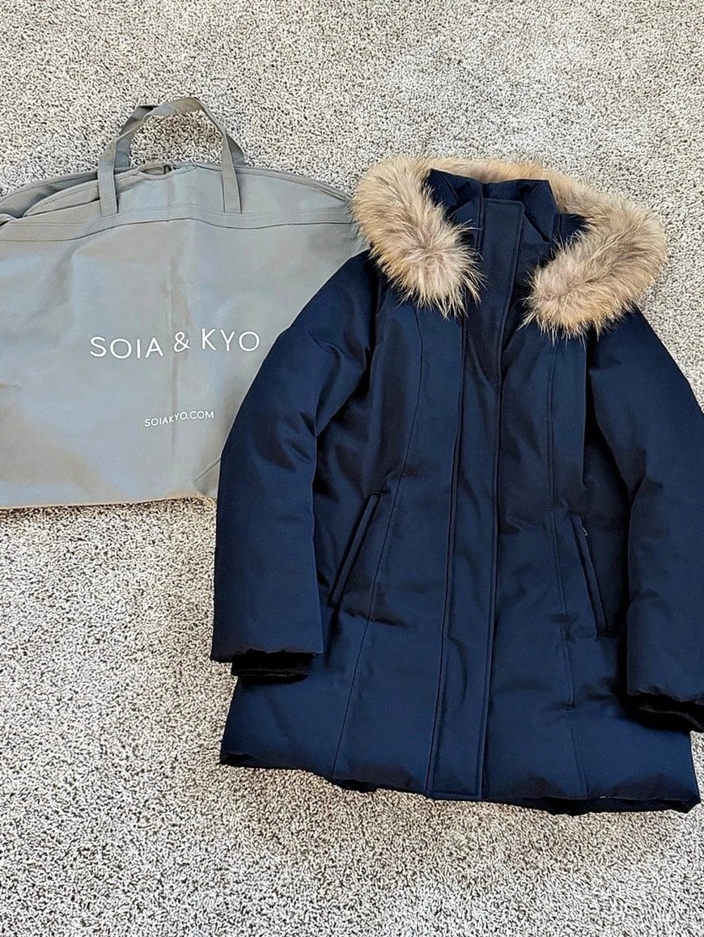 Soia & Kyo June Down Coat Navy Fur-Trim Puffer